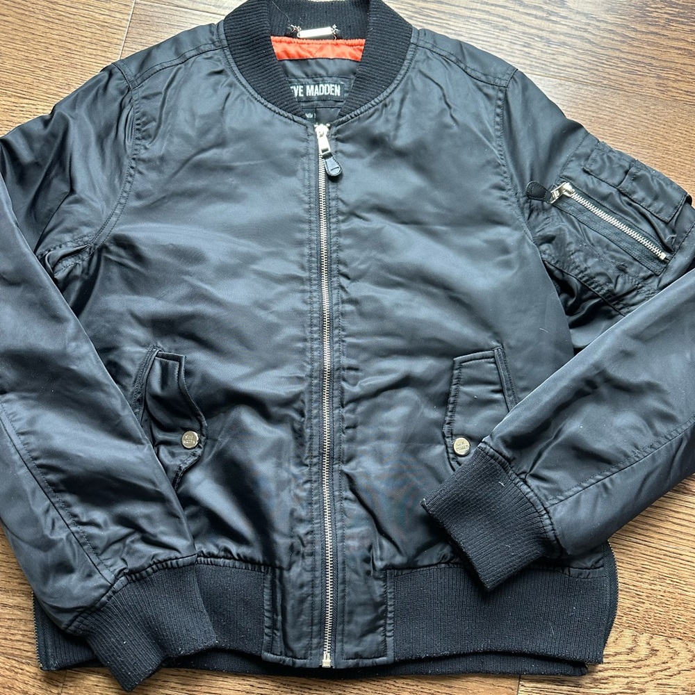 Steve Madden Size M Black Bomber Jacket
